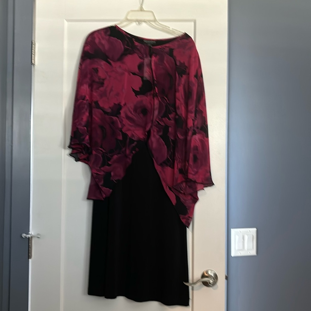 Black tank dress with fuchsia chiffon cover.